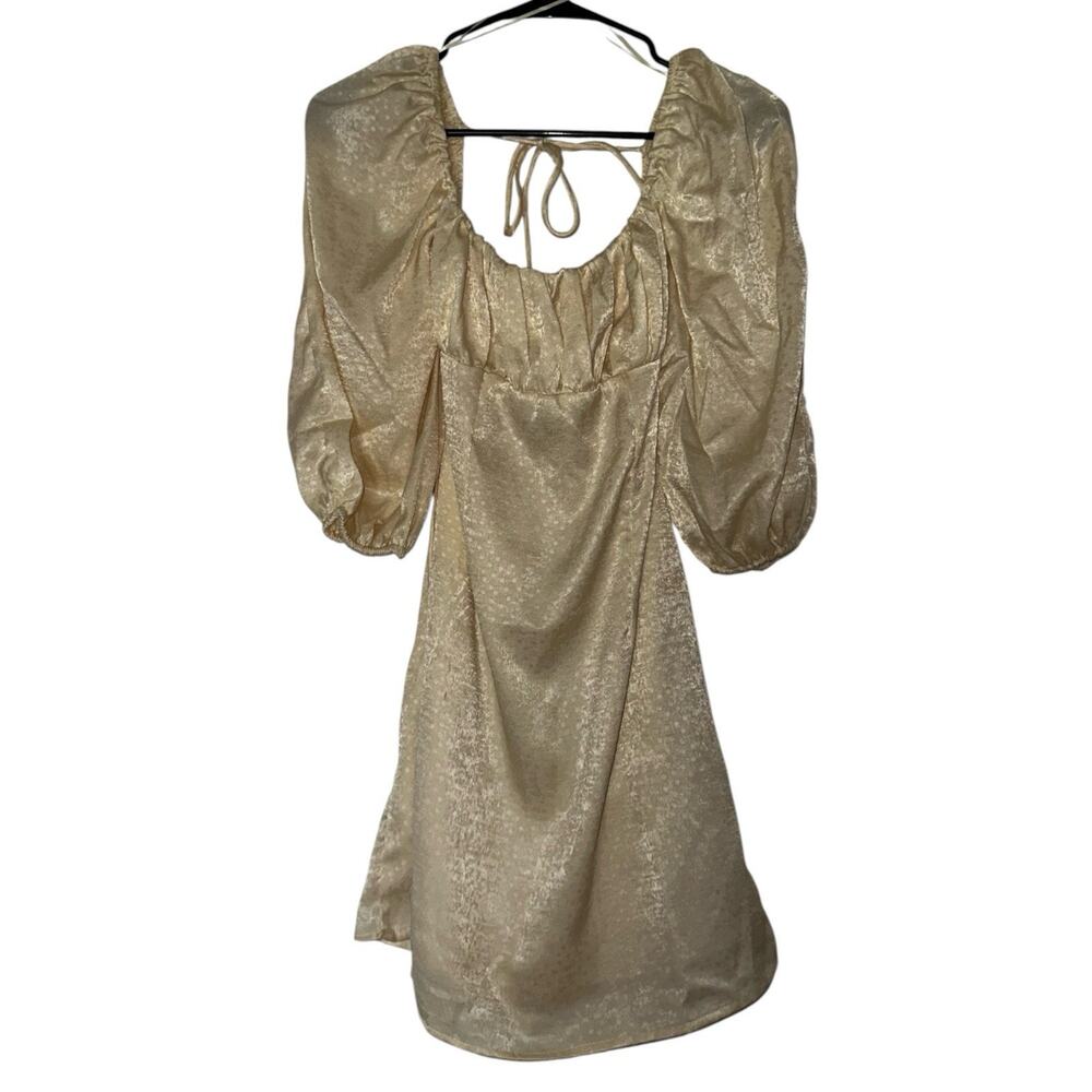 Woman’s Butter Yellow Silky Puffer Sleeve Mini Dress Size Xs NWT Baby Doll Satin
